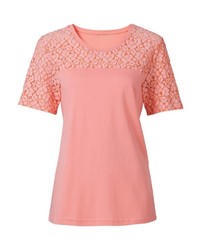 rosa Spitze T-Shirt mit einem Rundhalsausschnitt von ALESSA W.