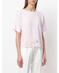 rosa Spitze T-Shirt mit einem Rundhalsausschnitt von Ermanno Ermanno