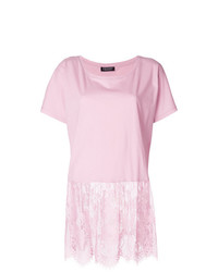 rosa Spitze T-Shirt mit einem Rundhalsausschnitt von Twin-Set