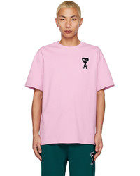 rosa Strick T-Shirt mit einem Rundhalsausschnitt von AMI Alexandre Mattiussi