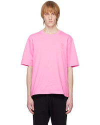rosa Strick T-Shirt mit einem Rundhalsausschnitt von AMI Alexandre Mattiussi