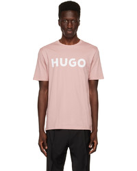 rosa Strick T-Shirt mit einem Rundhalsausschnitt von Hugo