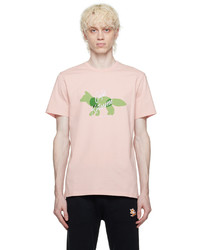 rosa Strick T-Shirt mit einem Rundhalsausschnitt von MAISON KITSUNÉ