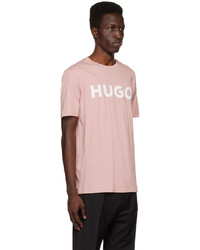 rosa Strick T-Shirt mit einem Rundhalsausschnitt von Hugo