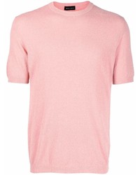 rosa Strick T-Shirt mit einem Rundhalsausschnitt von Roberto Collina