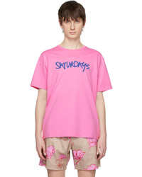 rosa Strick T-Shirt mit einem Rundhalsausschnitt von Saturdays Nyc