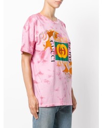 rosa Mit Batikmuster T-Shirt mit einem Rundhalsausschnitt von Gucci