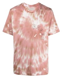 rosa Mit Batikmuster T-Shirt mit einem Rundhalsausschnitt von Paura