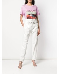 rosa Mit Batikmuster T-Shirt mit einem Rundhalsausschnitt von Balmain