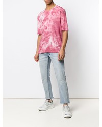 rosa Mit Batikmuster T-Shirt mit einem Rundhalsausschnitt von Laneus