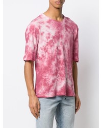 rosa Mit Batikmuster T-Shirt mit einem Rundhalsausschnitt von Laneus