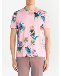 rosa T-Shirt mit einem Rundhalsausschnitt mit Blumenmuster von Etro