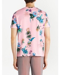 rosa T-Shirt mit einem Rundhalsausschnitt mit Blumenmuster von Etro