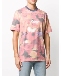 rosa T-Shirt mit einem Rundhalsausschnitt mit Blumenmuster von Palace