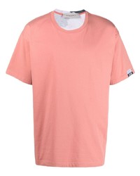 rosa T-Shirt mit einem Rundhalsausschnitt mit Blumenmuster von Golden Goose