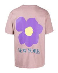 rosa T-Shirt mit einem Rundhalsausschnitt mit Blumenmuster von Awake NY