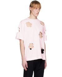 rosa T-Shirt mit einem Rundhalsausschnitt mit Blumenmuster von Simone Rocha