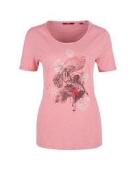 rosa T-Shirt mit einem Rundhalsausschnitt mit Blumenmuster von S.OLIVER RED LABEL