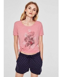 rosa T-Shirt mit einem Rundhalsausschnitt mit Blumenmuster von S.OLIVER RED LABEL