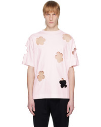 rosa T-Shirt mit einem Rundhalsausschnitt mit Blumenmuster von Simone Rocha