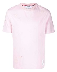 rosa T-Shirt mit einem Rundhalsausschnitt mit Blumenmuster von Thom Browne