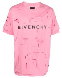 rosa T-Shirt mit einem Rundhalsausschnitt mit Destroyed-Effekten