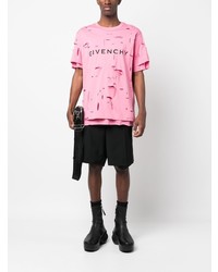 rosa T-Shirt mit einem Rundhalsausschnitt mit Destroyed-Effekten von Givenchy
