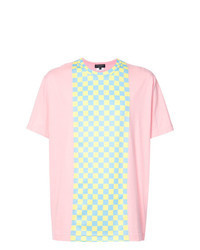 rosa T-Shirt mit einem Rundhalsausschnitt mit Karomuster