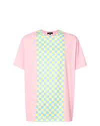 rosa T-Shirt mit einem Rundhalsausschnitt mit Karomuster von Comme Des Garcons Homme Plus