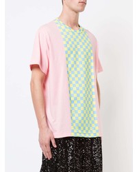 rosa T-Shirt mit einem Rundhalsausschnitt mit Karomuster von Comme Des Garcons Homme Plus