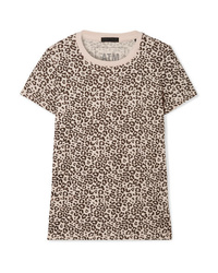 rosa T-Shirt mit einem Rundhalsausschnitt mit Leopardenmuster