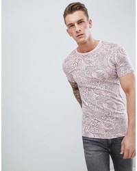 rosa T-Shirt mit einem Rundhalsausschnitt mit Paisley-Muster