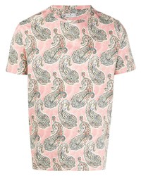rosa T-Shirt mit einem Rundhalsausschnitt mit Paisley-Muster von Etro