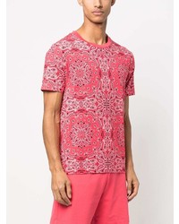 rosa T-Shirt mit einem Rundhalsausschnitt mit Paisley-Muster von Moschino