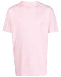 rosa T-Shirt mit einem Rundhalsausschnitt mit Schlangenmuster von Les Hommes
