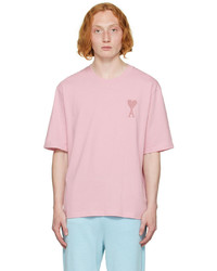 rosa T-Shirt mit einem Rundhalsausschnitt von AMI Alexandre Mattiussi
