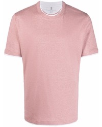 rosa T-Shirt mit einem Rundhalsausschnitt von Brunello Cucinelli