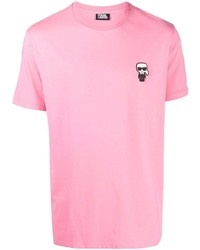 rosa T-Shirt mit einem Rundhalsausschnitt von Karl Lagerfeld