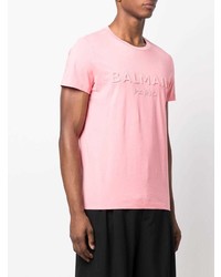 rosa T-Shirt mit einem Rundhalsausschnitt von Balmain