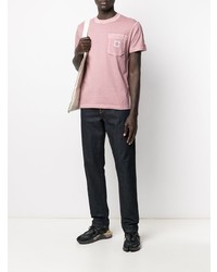 rosa T-Shirt mit einem Rundhalsausschnitt von Stone Island