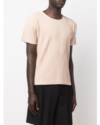 rosa T-Shirt mit einem Rundhalsausschnitt von Homme Plissé Issey Miyake