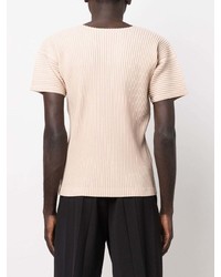 rosa T-Shirt mit einem Rundhalsausschnitt von Homme Plissé Issey Miyake