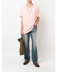 rosa T-Shirt mit einem Rundhalsausschnitt von Greg Lauren