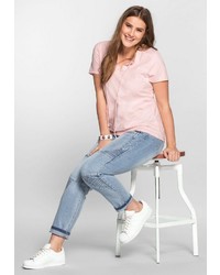 rosa T-Shirt mit einem Rundhalsausschnitt von SHEEGO CASUAL