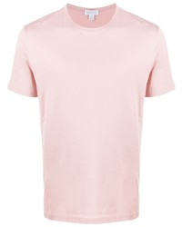 rosa T-Shirt mit einem Rundhalsausschnitt von Sunspel