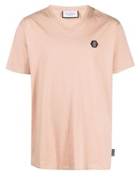 rosa T-Shirt mit einem V-Ausschnitt von Philipp Plein