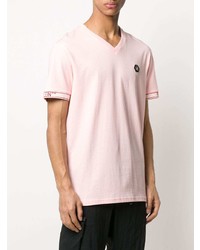 rosa T-Shirt mit einem V-Ausschnitt von Philipp Plein