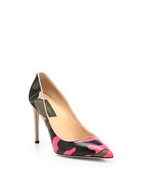 rosa und schwarze Leder Pumps