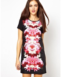 rosa und schwarzes gerade geschnittenes Kleid mit Blumenmuster von Ginger Fizz