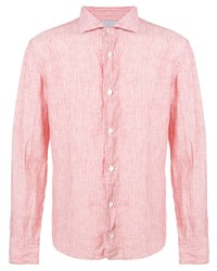 rosa vertikal gestreiftes Leinen Langarmhemd